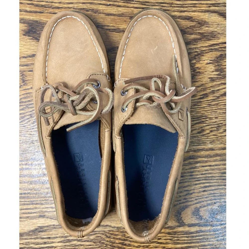 Sperry Top-Sider Boys Authentic Original Tan Leather Boat Shoes YB27284 Size 4M
